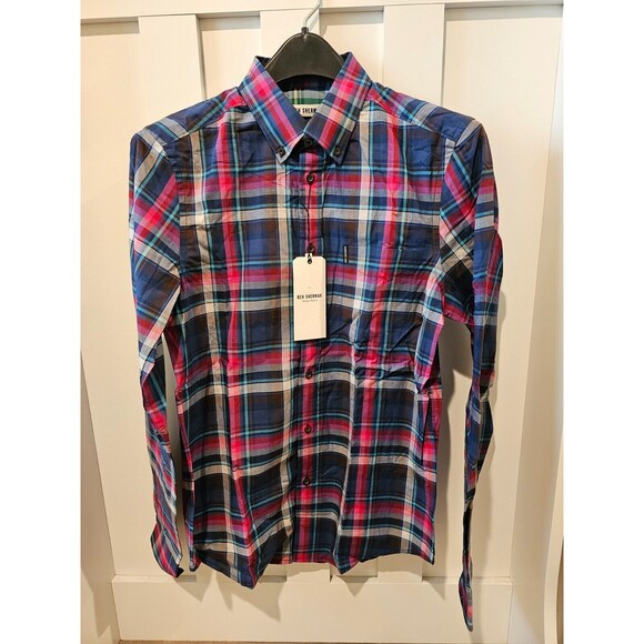NEW w/ Tags Ben Sherman "After Dark" Blue Plaid Button Up Size Small MSRP $85.00 - Picture 1 of 2